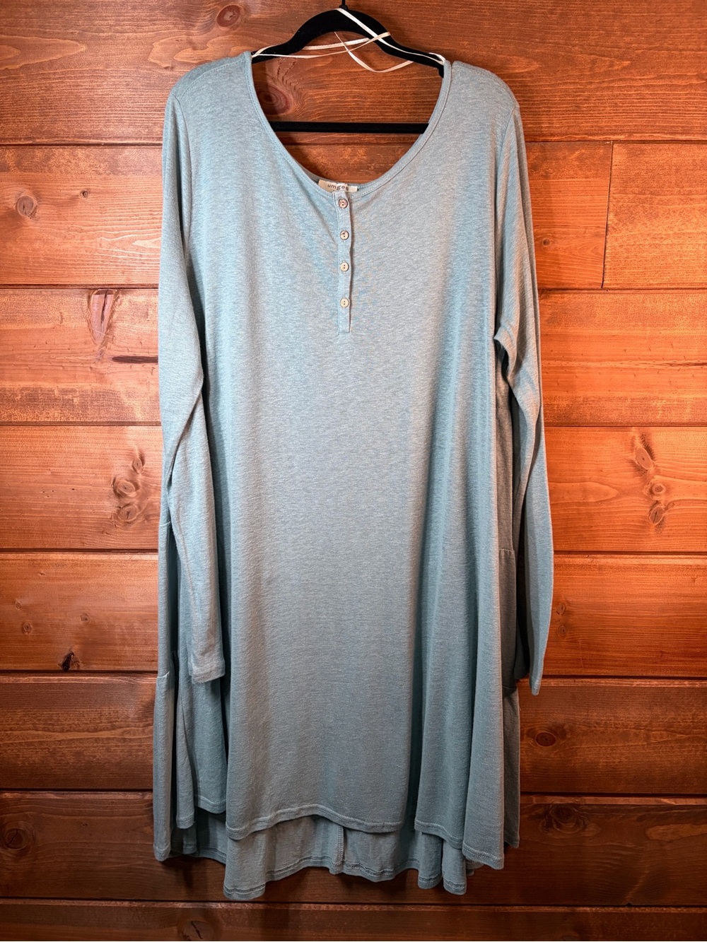 Umgee Sage Green Long-Sleeve Henley Swing Midi Dress L / XL